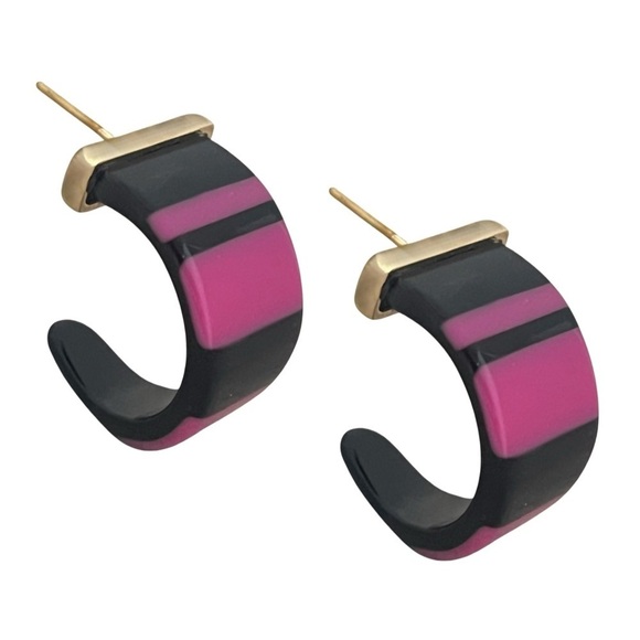 KATE SPADE • Vintage Bronwyn Resin Striped Huggies Hoop Earrings - Picture 5 of 6